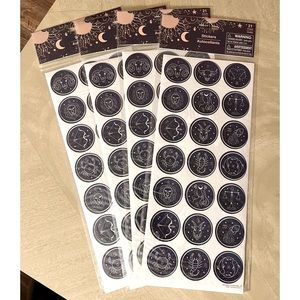 💙Celestial Zodiac Star Sign Navy Blue White Round Circle Stickers Gift Wrap💙